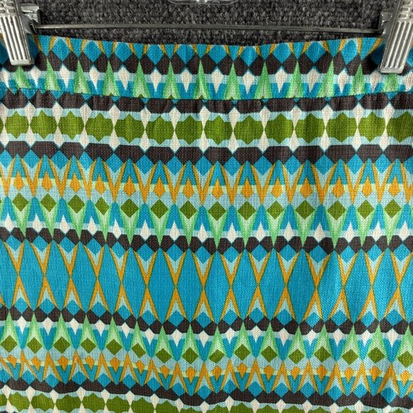 J Crew Pencil Skirt Women Green Blue Geometric Size 6 Back Zip Cotton Office - Picture 3 of 16
